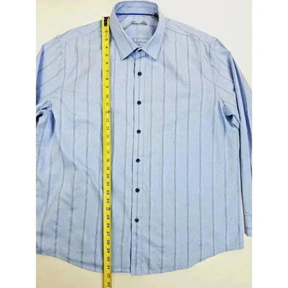 Tasso Elba Size XXL 18-18.5 Men's Blue Stripe Floral Pattern Long Sleeve Shirt - Picture 8 of 9